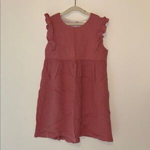 Pink Sleeveless Sundress with Flutter Sleeves and Crew Neck